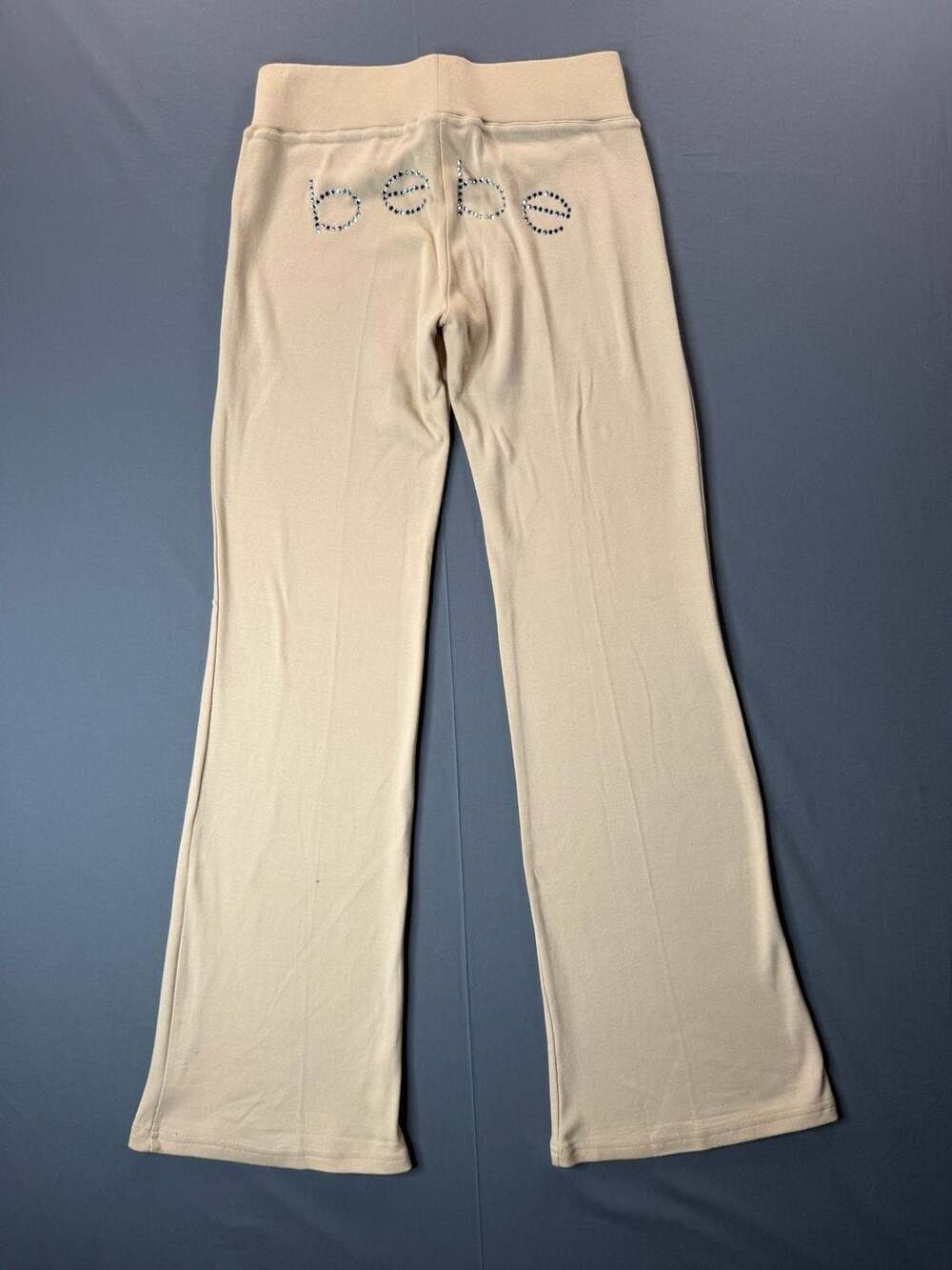 bebe Y2K Rhinestone Logo Drawstring Flare Lounge Pants Beige Size S